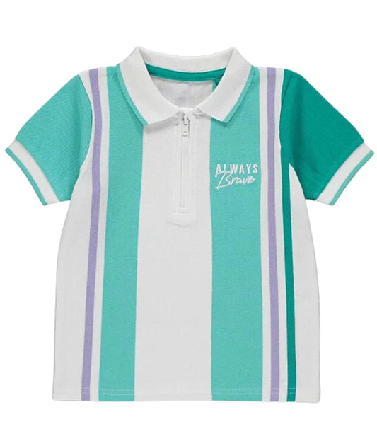 Mint Green Stripe Zip Polo Top