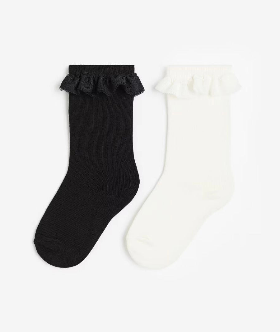 2-pack frill-trimmed knee socks