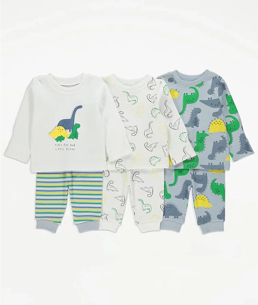 Striped Dinosaur Pyjamas 3 Pack