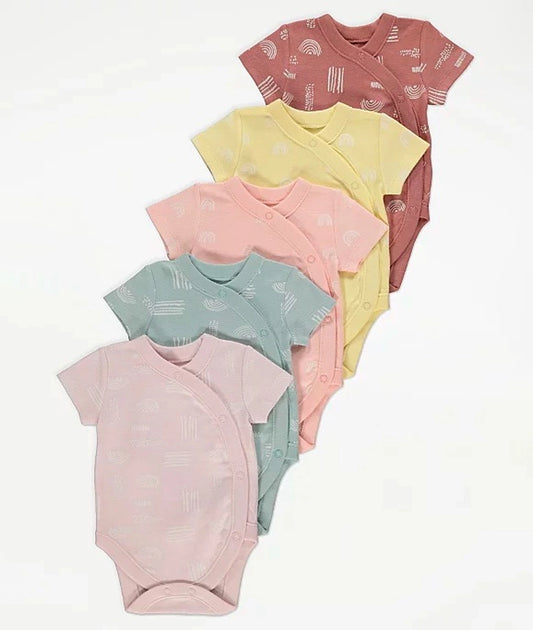Rainbow Print Wrap Bodysuits 5 Pack