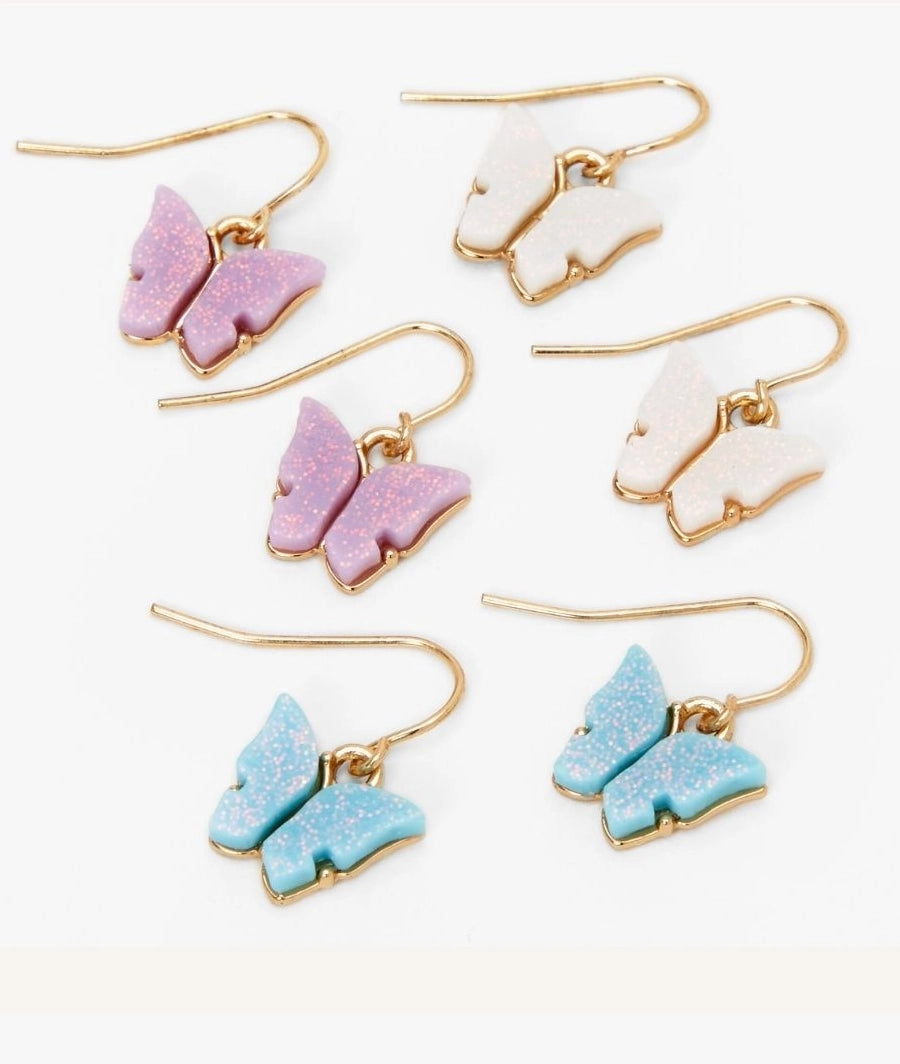 Gold 1" Butterfly Drop Earrings - 3 Pack