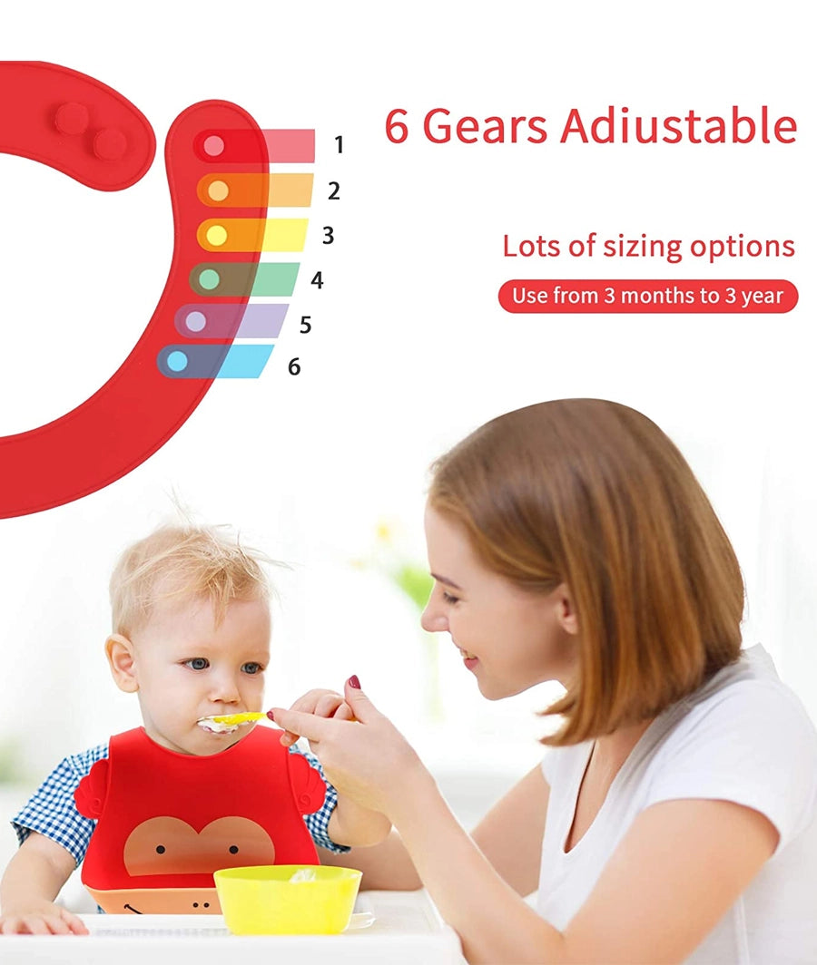 4 Pack Silicone Bibs for Babies, Waterproof Soft Baby Bibs with Roll Up Food Catcher – Image 5
