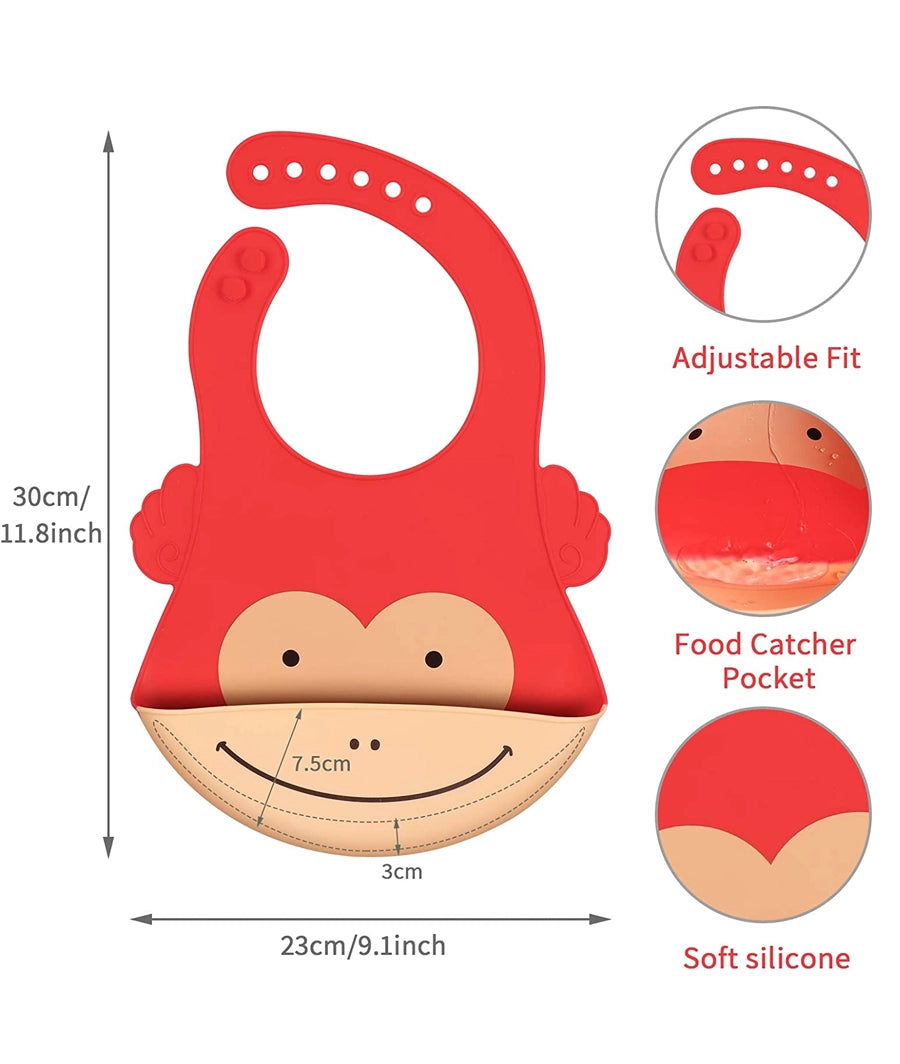 4 Pack Silicone Bibs for Babies, Waterproof Soft Baby Bibs with Roll Up Food Catcher – Image 6