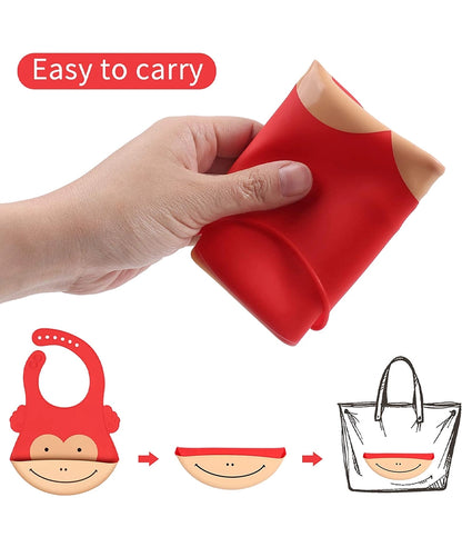 4 Pack Silicone Bibs for Babies, Waterproof Soft Baby Bibs with Roll Up Food Catcher – Image 2