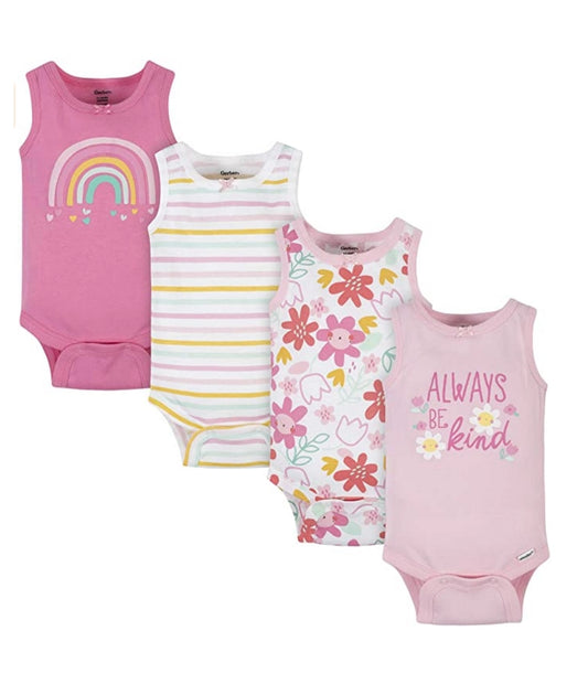 GERBER Baby Girls' 4-Pack Sleeveless Onesies Bodysuit