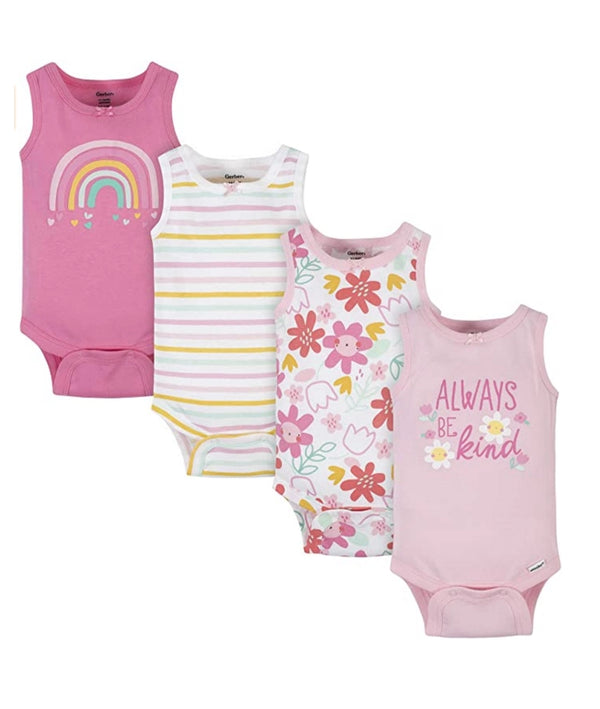 GERBER Baby Girls' 4-Pack Sleeveless Onesies Bodysuit