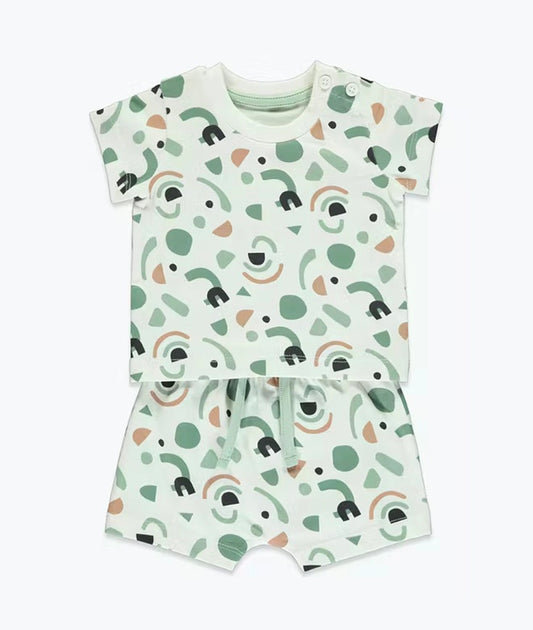 Cream Print T-Shirt & Shorts Set