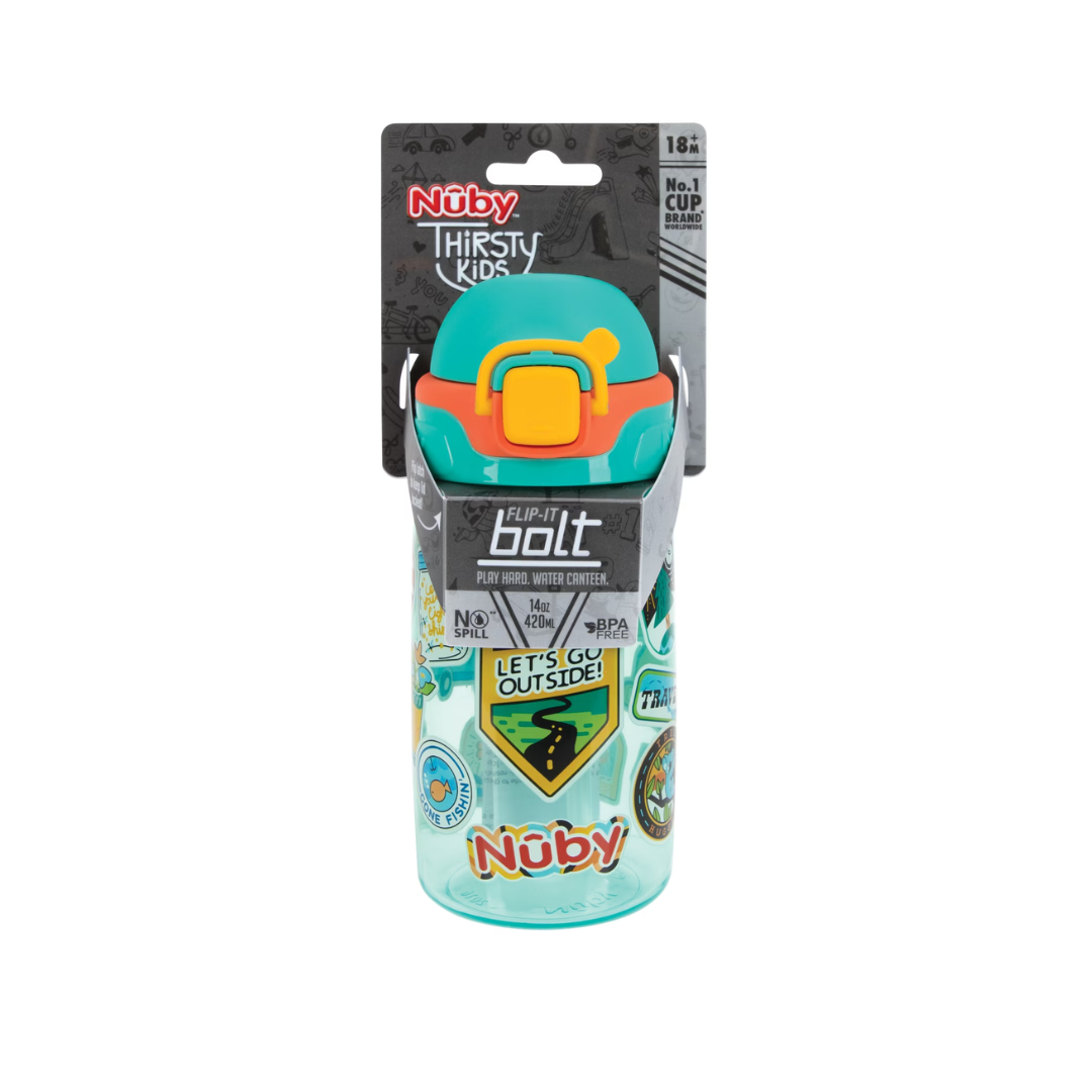 Nuby Thirsty Kids Flip-It Bolt Travel Straw Cup, 415 ml 18+ months
