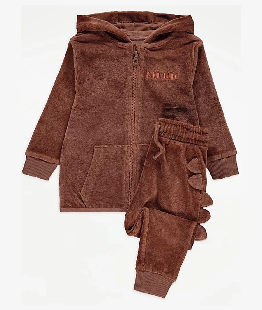 Brown Velour Dinosaur Spike Tracksuit
