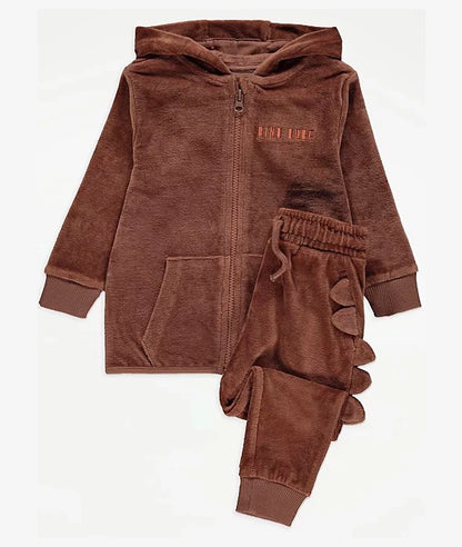 Brown Velour Dinosaur Spike Tracksuit