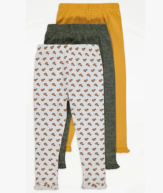 Floral Ruffle Trim Leggings 3 Pack