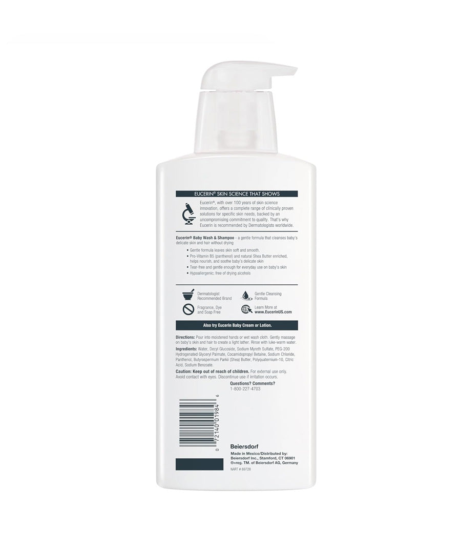 Eucerin Baby Unscented Baby Shampoo and Body Wash 13.5 Fl/400 ml – Image 2