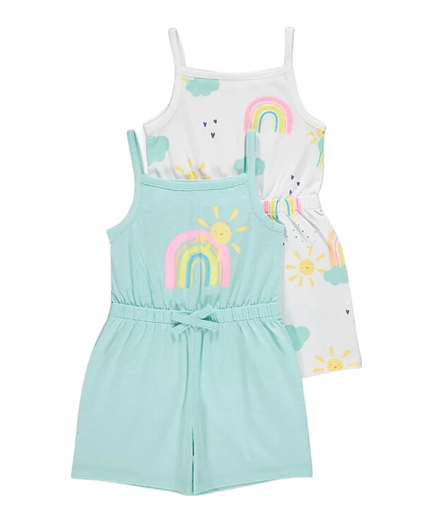 Aqua Rainbow Print Jersey Playsuits 2 Pack