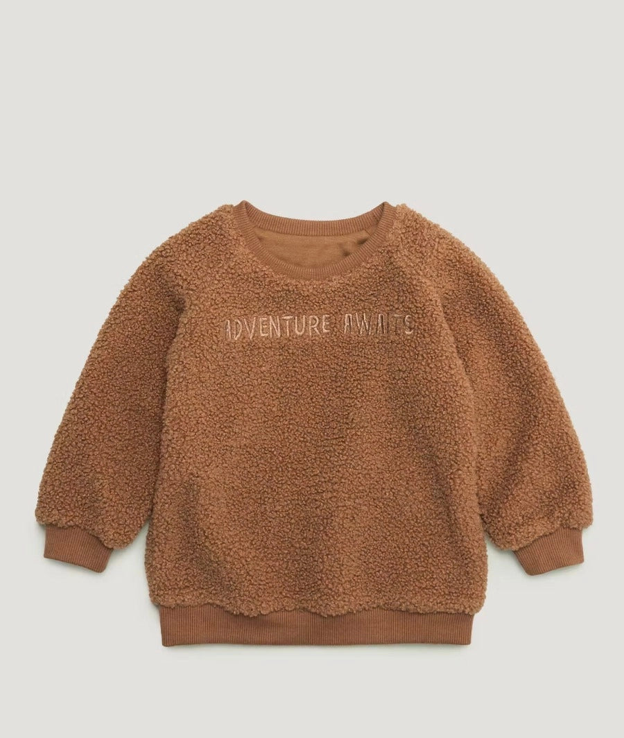 Unisex Tan Teddy Fleece Slogan Sweatshirt