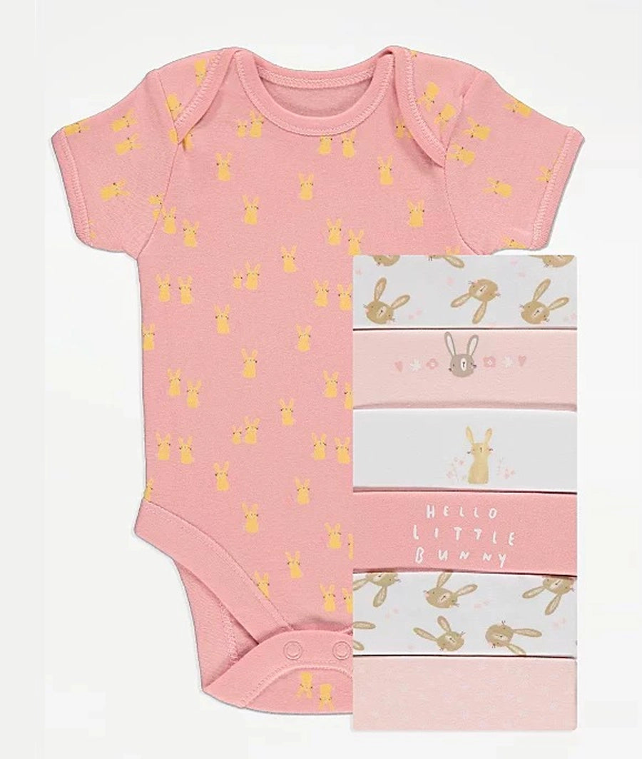 Pink Bunny Print Bodysuits 7 Pack
