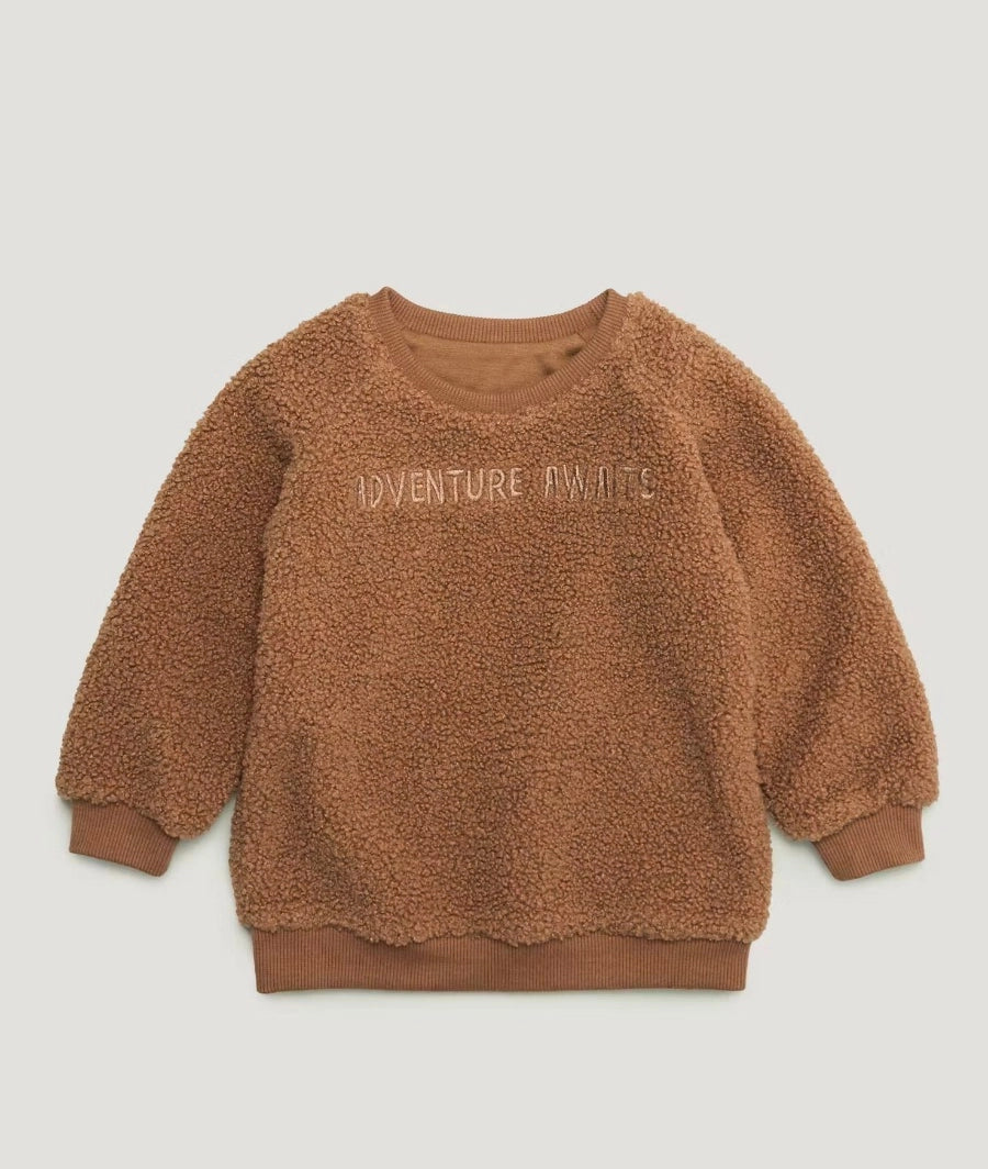 Unisex Tan Teddy Fleece Slogan Sweatshirt