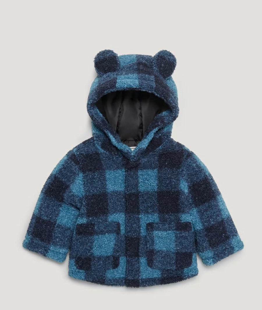 Unisex Blue Check Teddy Fleece Jacket