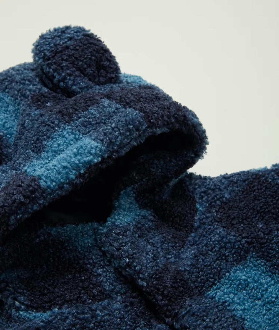 Unisex Blue Check Teddy Fleece Jacket – Image 2