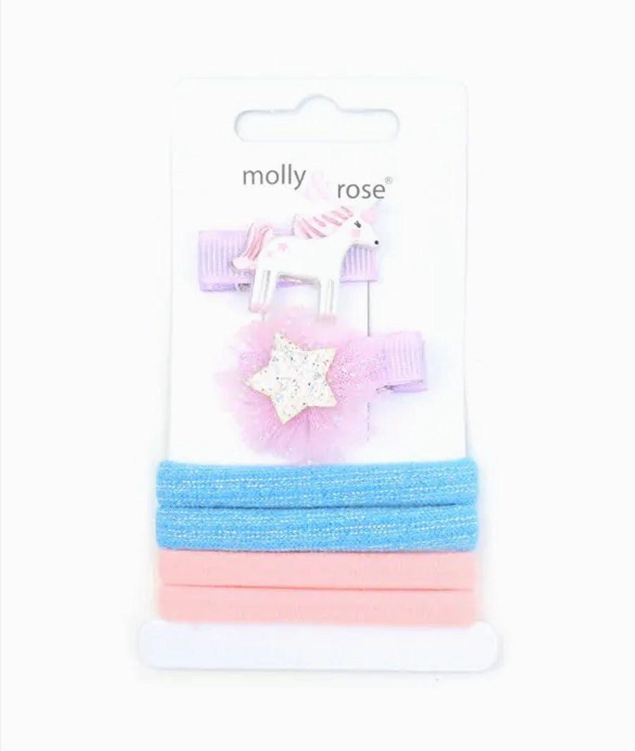 Unicorn motif clips &amp; jersey elastics set
