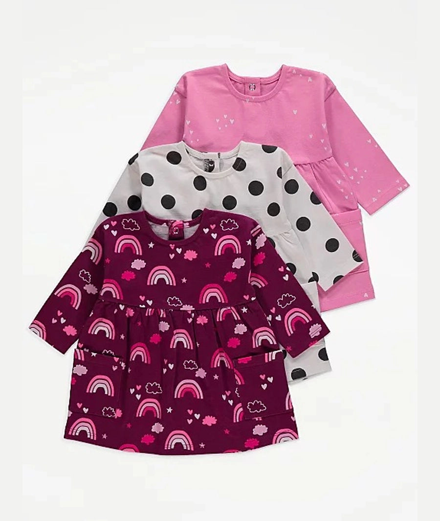 Plum Printed Empire Waist Dresses 3 Pack