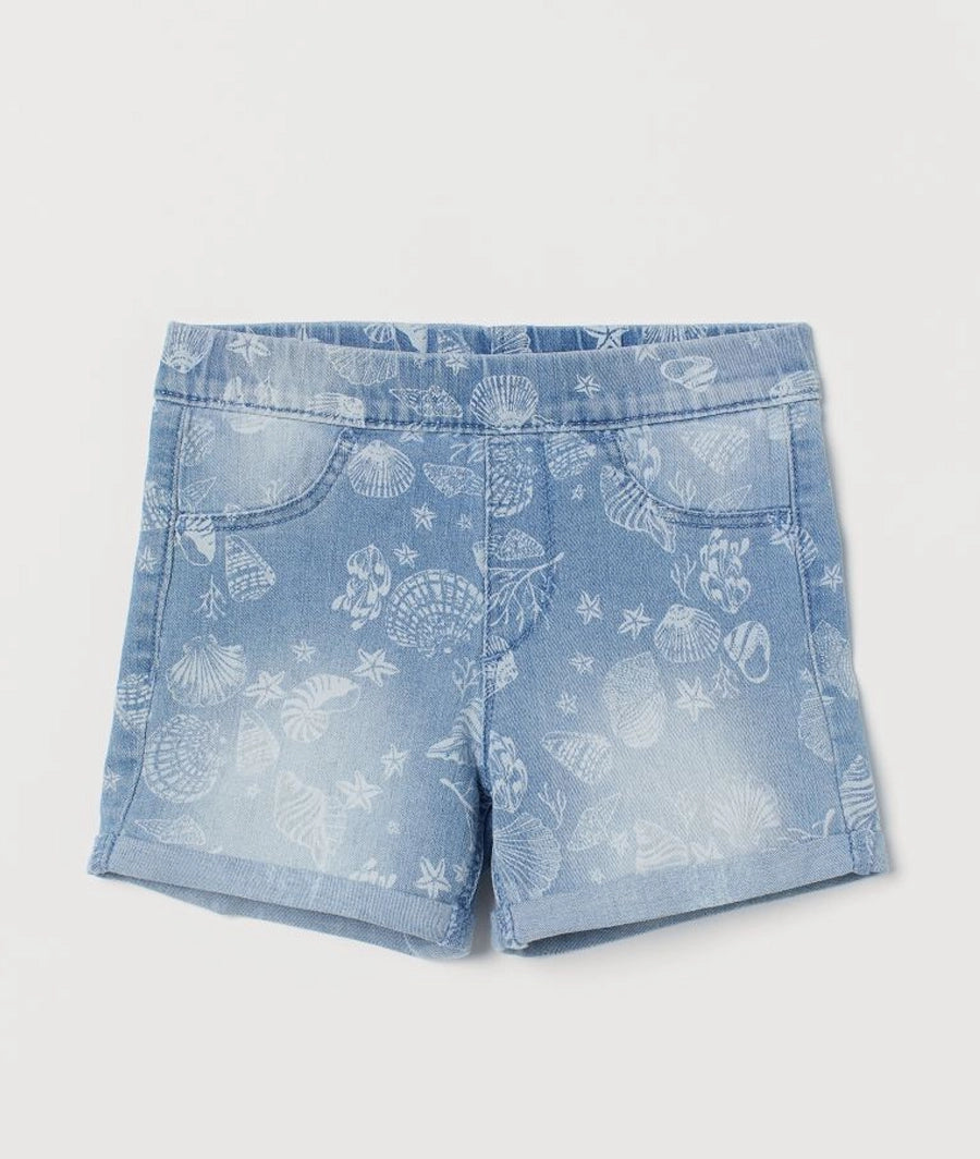 Printed denim shorts