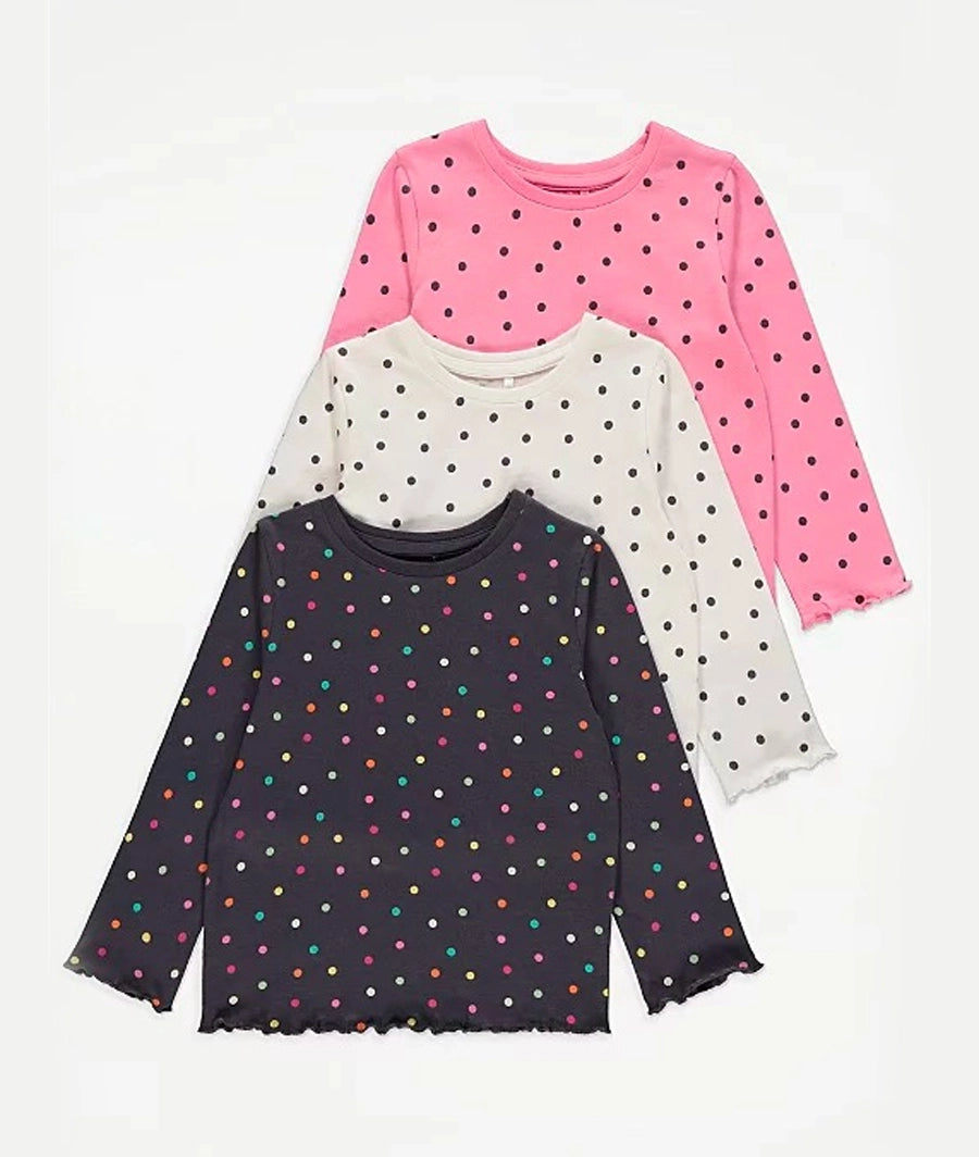 Polka Dot Print Long Sleeve Tops 3 Pack