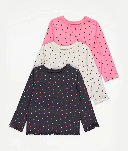 Polka Dot Print Long Sleeve Tops 3 Pack