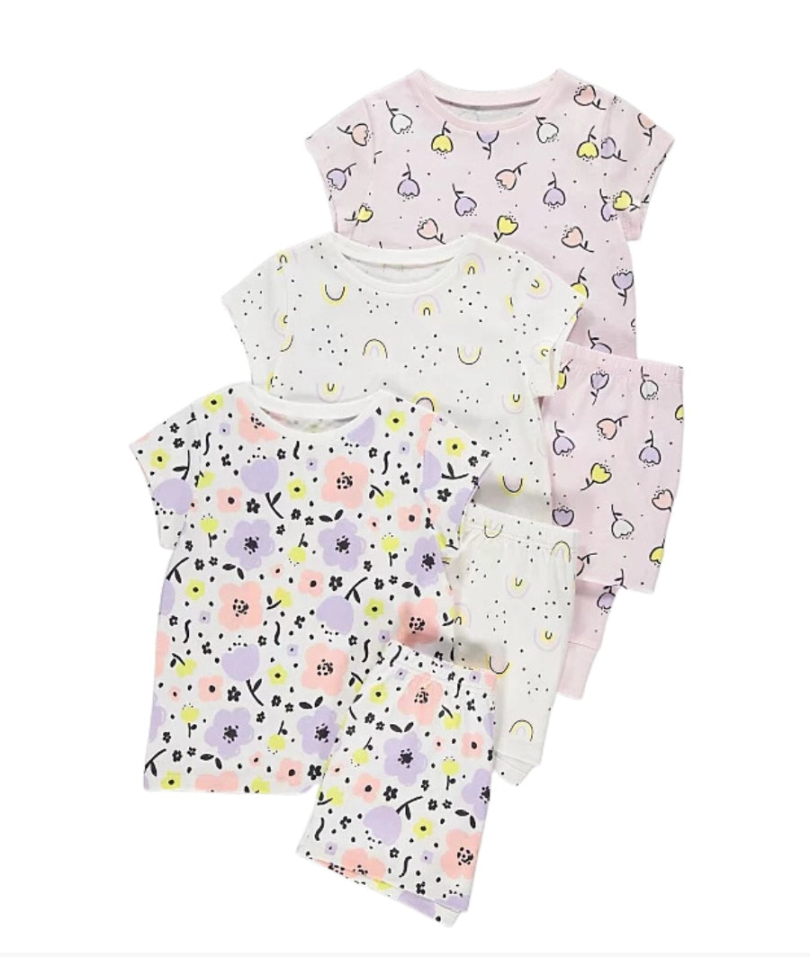 Liliac Floral Print Short Pyjamas 3 Pack