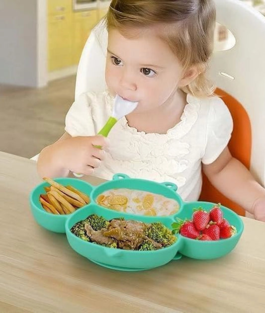 Silicone Baby Plate with Suction for Weaning Green – Image 2