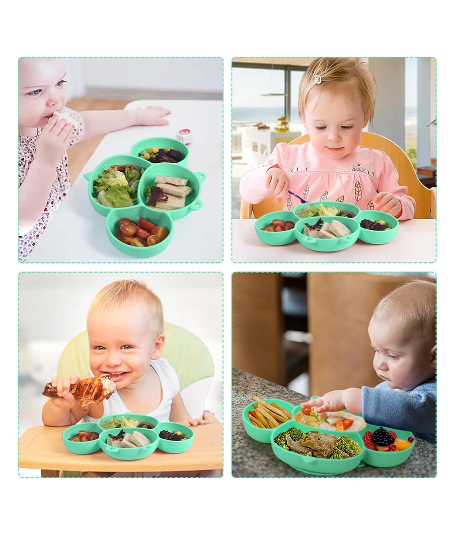 Silicone Baby Plate with Suction for Weaning Green – Image 6