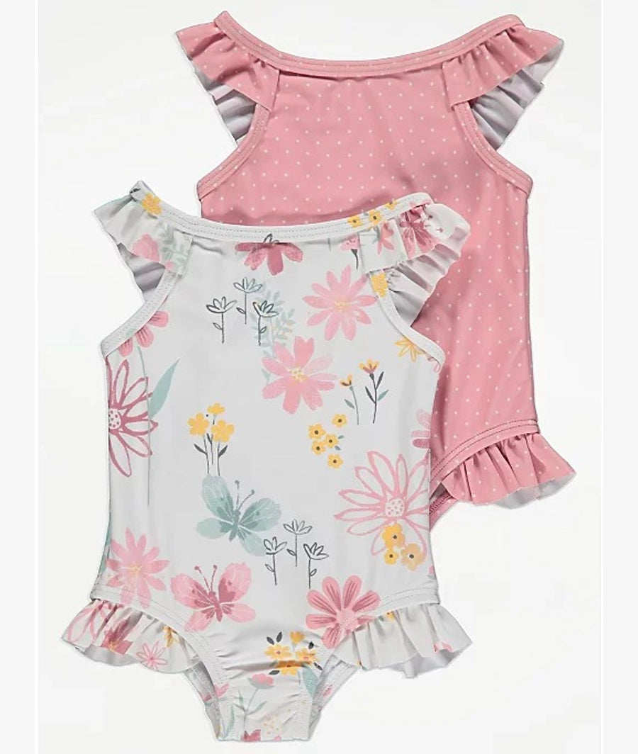 Pink Floral Print Ruffle Swimsuits 2 Pack