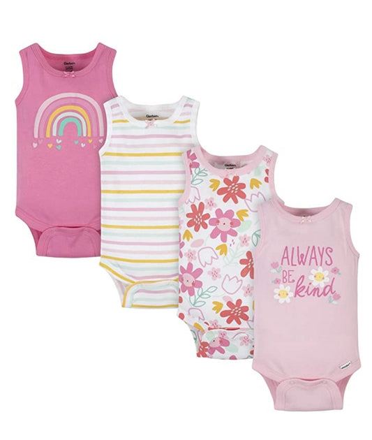 GERBER Baby Girls' 4-Pack Sleeveless Onesies Bodysuit