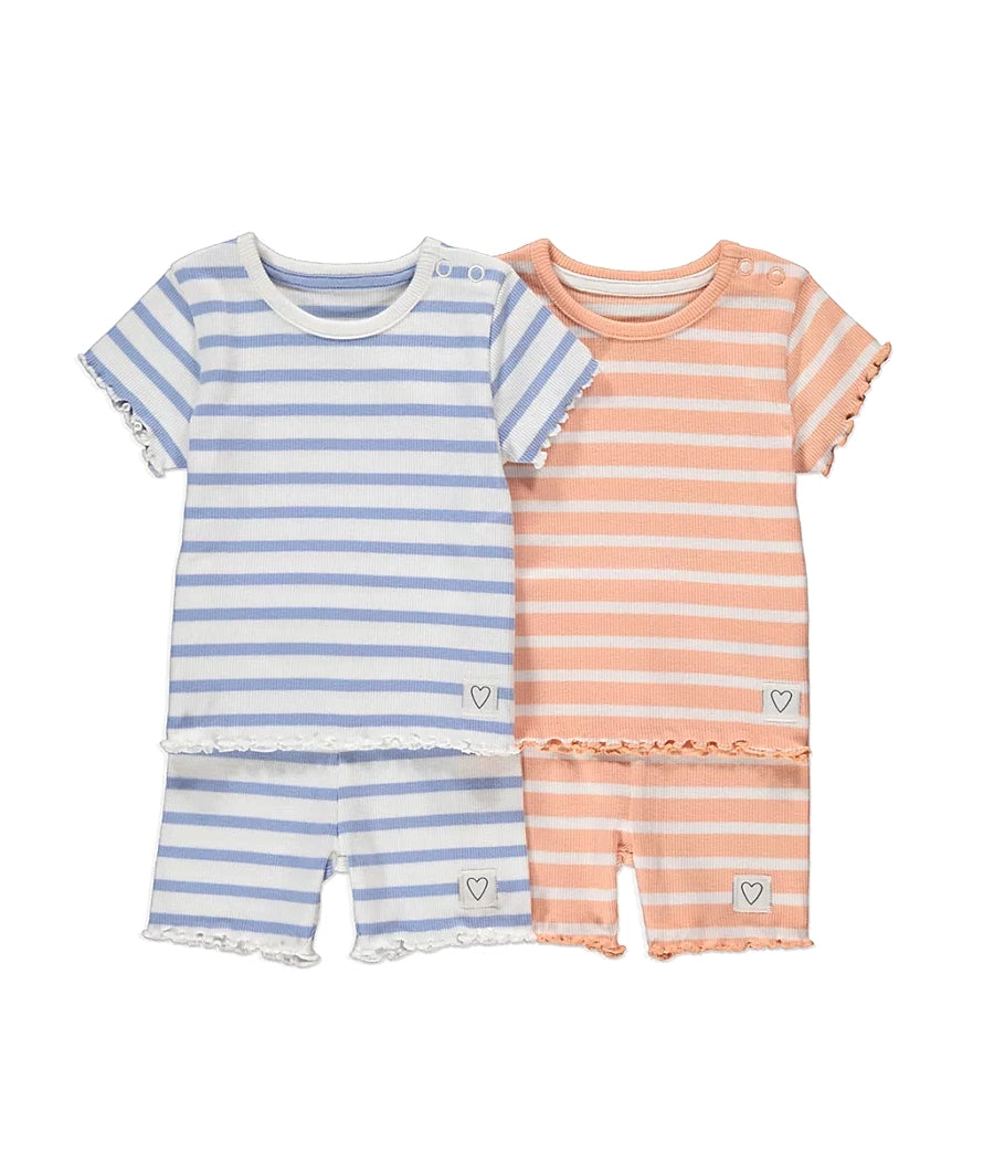 Striped Ribbed Lettuce Trim Top and Shorts Outfit 2 Pack