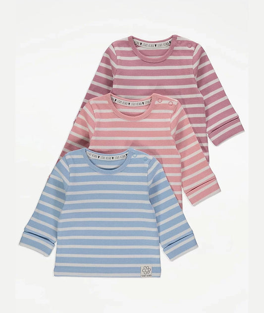 Striped Ribbed Long Sleeve Tops 3 Pack