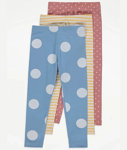Blue Polka Dot Print Leggings 3 Pack