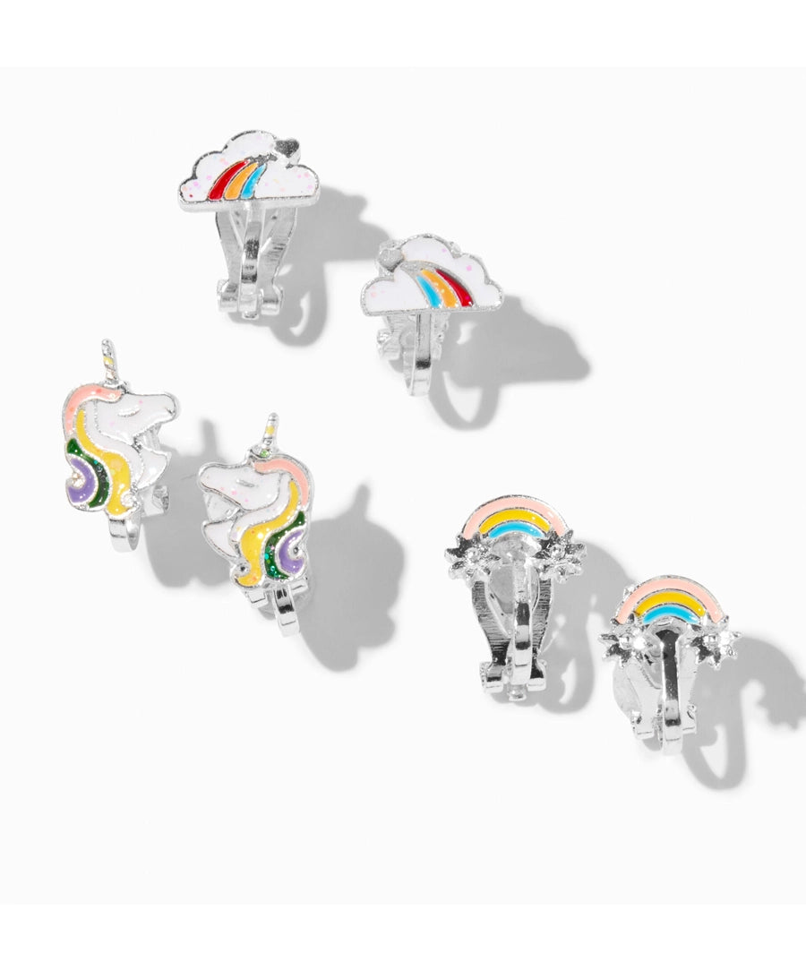 Rainbow Unicorn Clip-On Earrings - 3 Pack