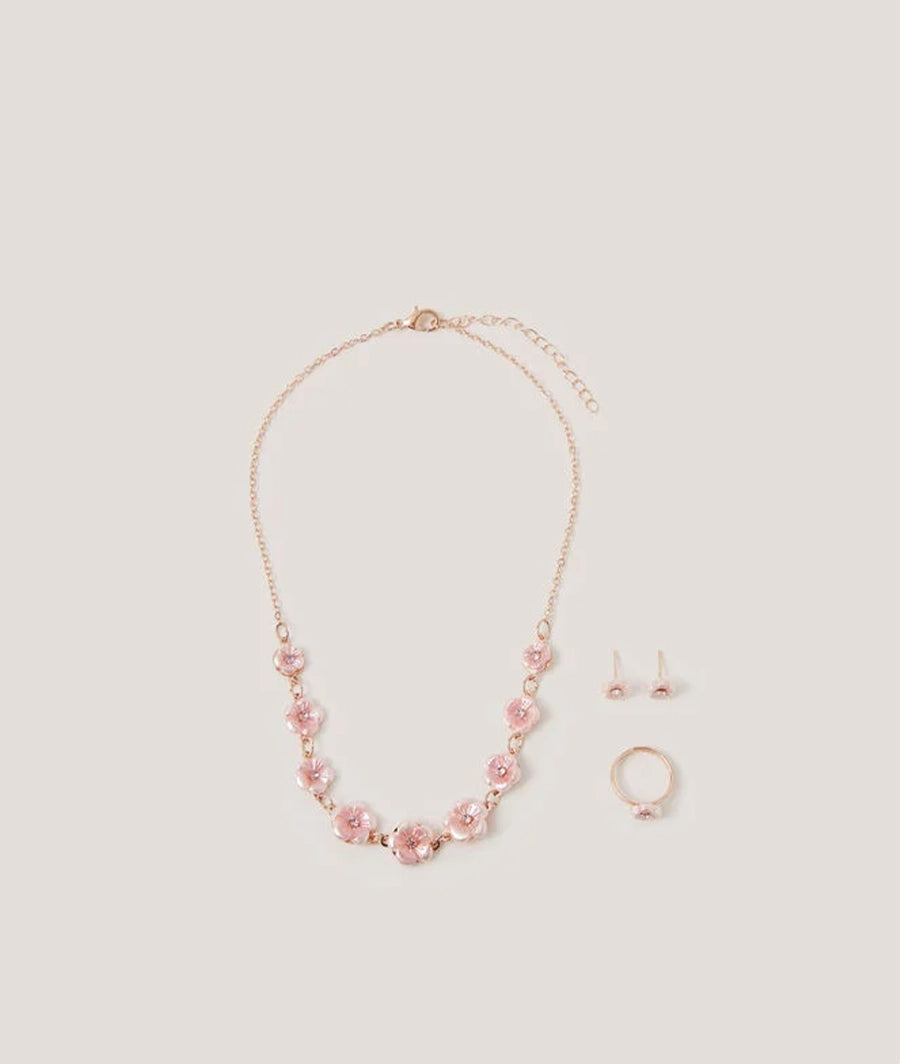 Pearly Flower Jewellery Set Pink