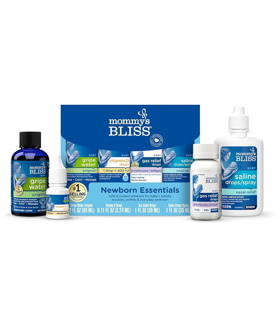 Mommy's Bliss Newborn Essentials Gift Set, Includes Gripe Water, Baby Vitamin D Drops, Baby Gas Drops, and Gentle Saline Drops/Spray