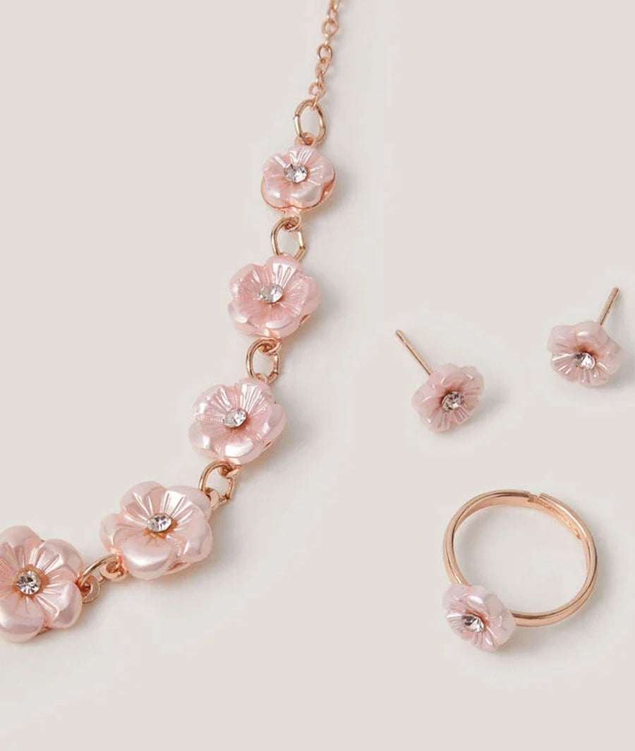 Pearly Flower Jewellery Set Pink – Image 2