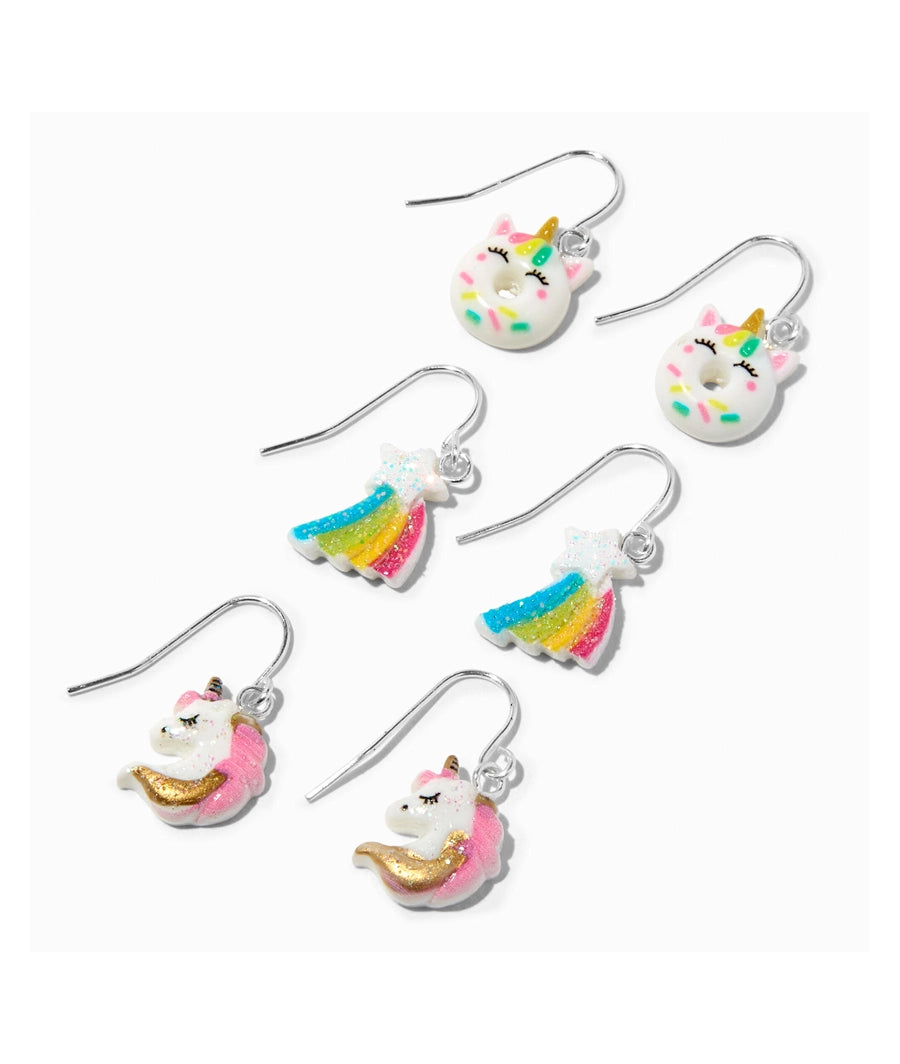 Unicorn & Rainbow 0.5" Drop Earrings - 3 Pack