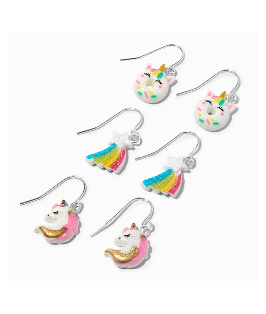 Unicorn & Rainbow 0.5" Drop Earrings - 3 Pack