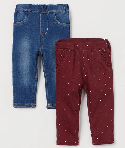 2-pack treggings, Dark red/Denim blue