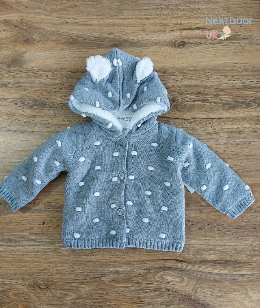 Unisex Grey 3D Ears Knitted Cardigan
