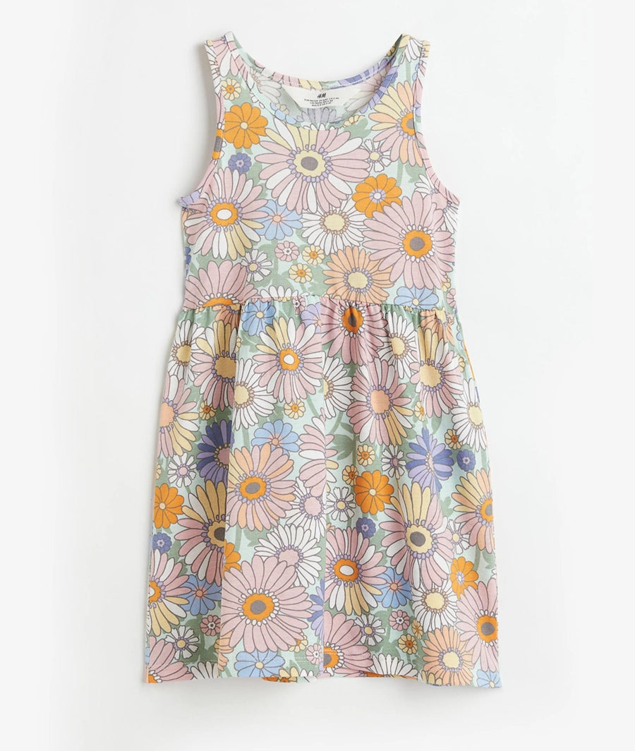 Patterned jersey dress, Light green/Floral