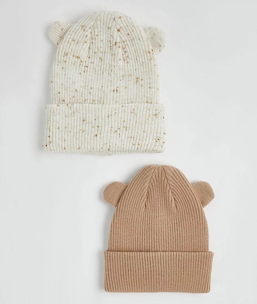 Mocha 3D Ear Knitted Beanie Hats 2 Pack