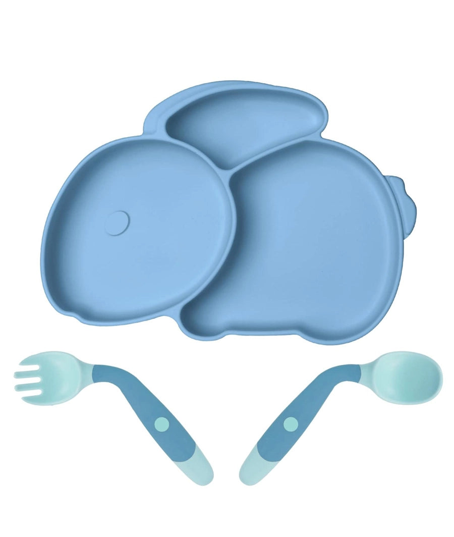 Silicone Suction Divided Weaning Plate with spoon (Dark blue)