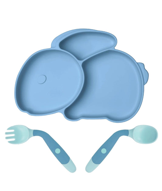 Silicone Suction Divided Weaning Plate with spoon (Dark blue)
