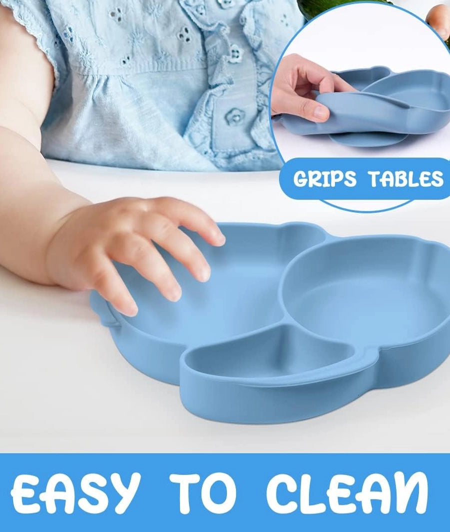 Silicone Suction Divided Weaning Plate with spoon (Dark blue) – Image 2
