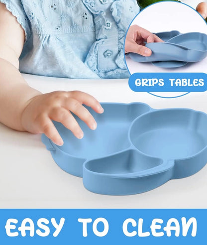 Silicone Suction Divided Weaning Plate with spoon (Dark blue) – Image 2