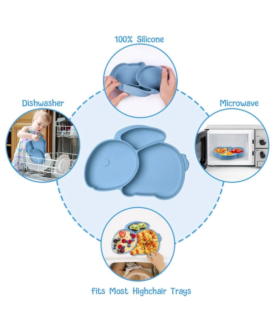 Silicone Suction Divided Weaning Plate with spoon (Dark blue) – Image 3